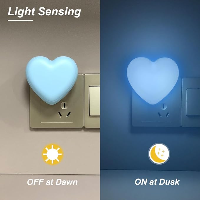 INZU Cute Night Light, Heart Night Light for Kids, LED Nightlight with Auto Dusk to Dawn Sensor, Nightlight Plug into Wall with Soft Warm Light for Bedroom, Nursery, Bathroom, Hallway (Blue)