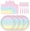 72 Pcs Pastel Rainbow Paper Plates 7in Disposable Birthday Dessert Plates Napkins and Forks Party Tableware Set Decoration Supplies for Girls Birthday Baby Shower Wedding Graduation Party, Serve 24