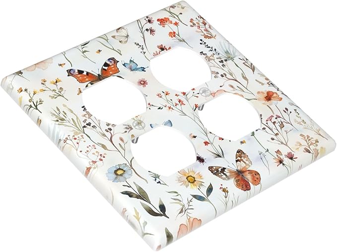 Outlet Covers Butterfly Floral Boho Multicolor Flower Leave 2 Gang Double Duplex Decorative Light Switch Covers Electrical Wallplates Socket Faceplate for Bed Room living Room Decor