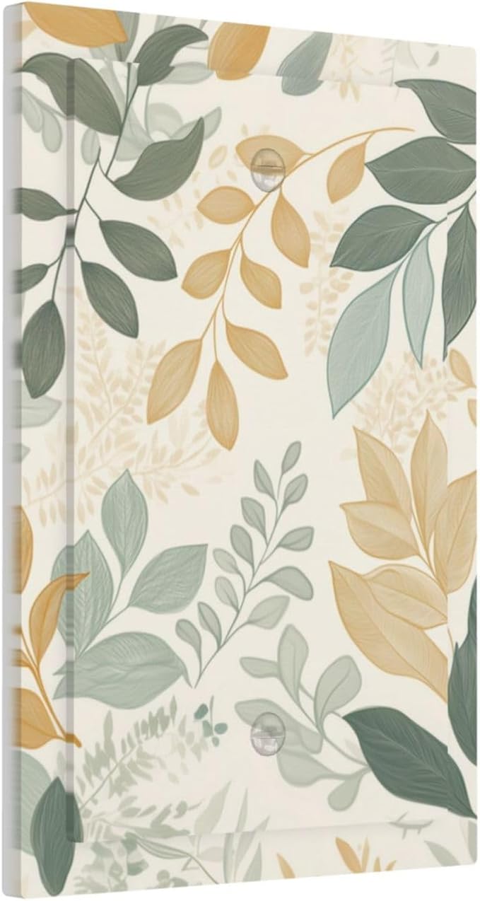 Boho Watercolor Leaves 1 Gang Light Switch Cover Green Botanical Electrical No Device Wall Plate Switchplates Decorative Faceplate for Country Bedroom Kitchen Home Living Room Decor