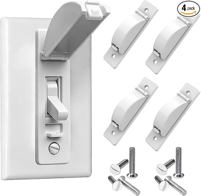 Light Switch Cover Guard, Child Proof Switch Guard 4 Pack for Toggle Switch, Prevent Kids from Turning Lights On/Off, Easy Install Wall Switch Protector (White)