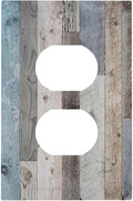 1 Gang Duplex Receptacle Outlet Cover Retro Rustic Vintage Barn Western Blue Grey Wood Plank Country Old Garage Style Electrical Wall Plate One Gang Dual Device Light Switch Faceplate Socket Cover