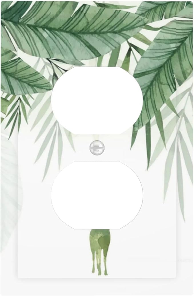 Deer Banana Leaves Palm Trees Green Plants Outlet Covers 1 Gang Duplex Light Switch Cover Decorative Switch Plates Electrical Receptacle Faceplate Wall Plate for Bed Room Living Room Decor