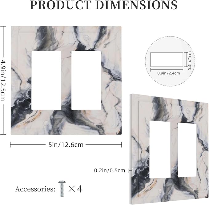 Abstract Marble Textured Modern Luxury Print Decorative Outlet Covers 2 Gang Double GFCI Rocker Electrical Wall Panels Light Switch Cover Plate for Bathroom Kitchen Decor