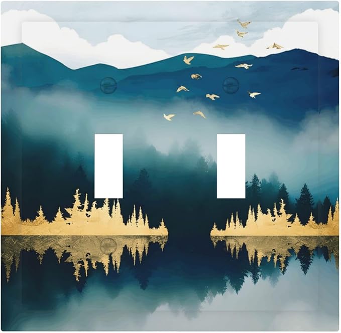 Mountains Landscape Lake Bird Reflection Decorative Switch Plates 2 Gang Double Toggle Outlet Light Switch Cover Wall Plate Electrical Faceplate for Bedroom Living Room Decor