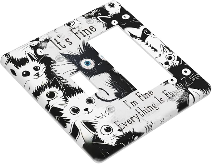 Funny Black Cat Inspirational Quotes Patterns Outlet Covers 1 Toggle 1 Rocker Combination Decorative Wall Plate Electrical Switch Plates Light Switch Cover Plate for Kids Room Nursery Decor