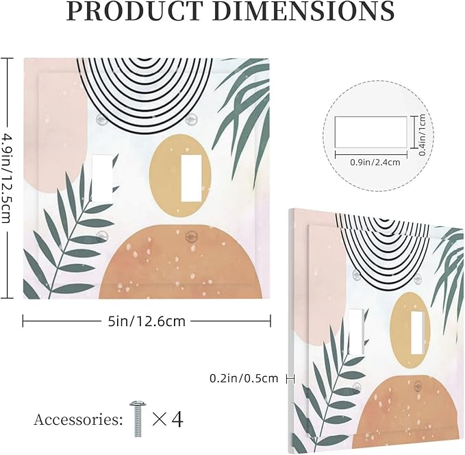 Light Switch Cover Boho Mid Century Sun Leaves 2 Gang Wall Plate Double Light Switch Plate Abstract Leaf Arch Toggle Decorative Outlet Covers Electrical Switchplate for Bathroom Home Decor