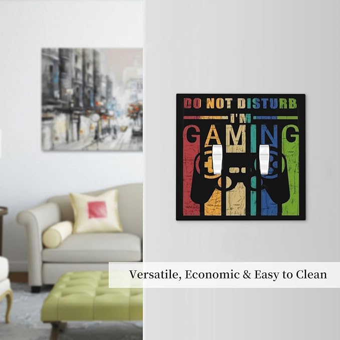 Game Videos Gaming Playing 2 Gang Double Toggle Light Switch Cover Electric Wall Plate Electrical Faceplate for Bathroom Home Living Room Jumbo Size Decor