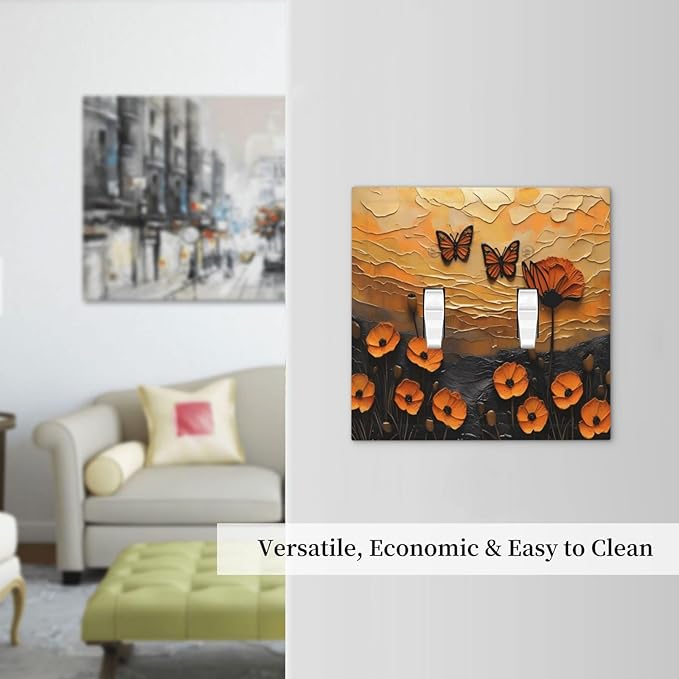 Oil Painting Flower Sunset Butterfly Vintage Rustic Floral Decorative Switch Plates 2 Gang Double Toggle Outlet Light Switch Cover Wall Plate Electrical Faceplate for Bedroom Living Room Decor