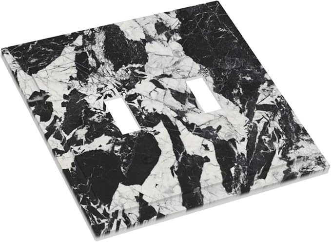 Black White Marble Abstract Luxury Decorative Switch Plates 2 Gang Double Toggle Outlet Light Switch Cover Wall Plate Electrical Faceplate for Bathroom Kitchen Decor