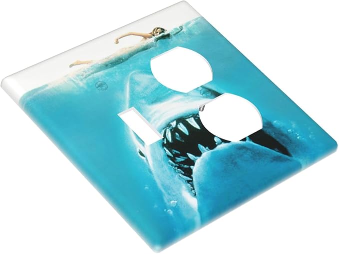 Beach Shark Oceanjaws Movie Vintage Look Wallplates 1 Toggle 1 Duplex Switch Plate Electrical GFCI Faceplate Decorative Light Switch Covers for Bathroom Kids Room Decor