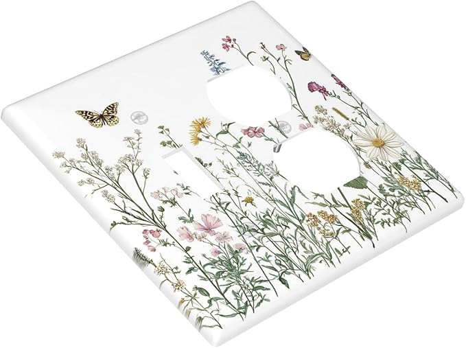 Wallplates Rustic Wildflowers Butterfly Colorful Floral 1 Toggle 1 Duplex Switch Plate Electrical Gfci Faceplate Decorative Light Switch Covers For Bed Room Living Room Decor
