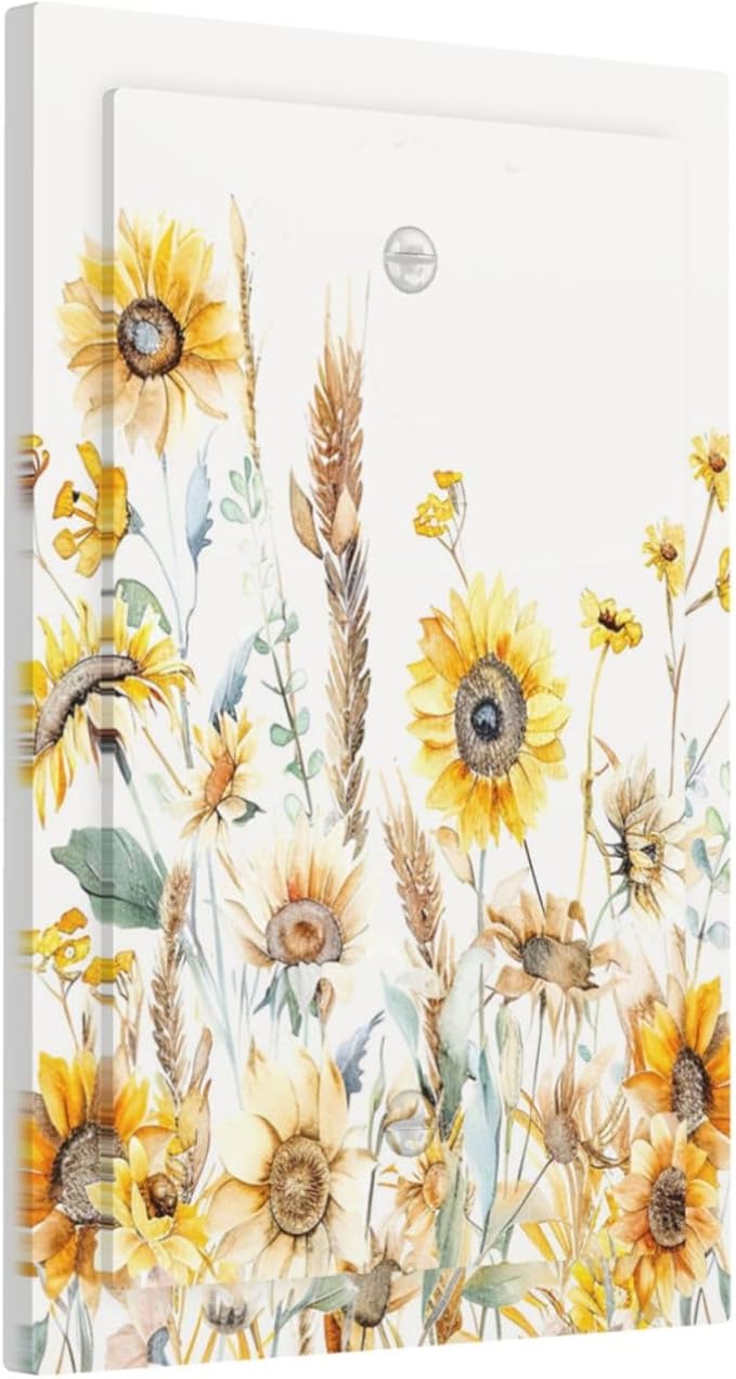 Yellow Floral Sunflowers Wheat Ears Watercolor Wild Flowers Light Switch Cover Plate 1 Gang No Device Blank Electrical Wall Plates Faceplate Decorative Switch Plate Covers for Bedroom Living Room Home