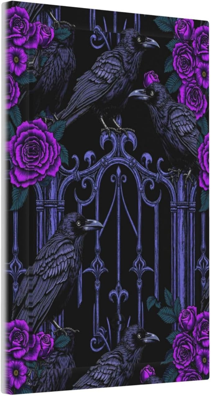 Light Switch Cover Plate Gothic Style Crow Purple Flowers 1 Gang No Device Blank Electrical Wall Plates Faceplate Decorative Switch Plate for Bedroom living Room Decor