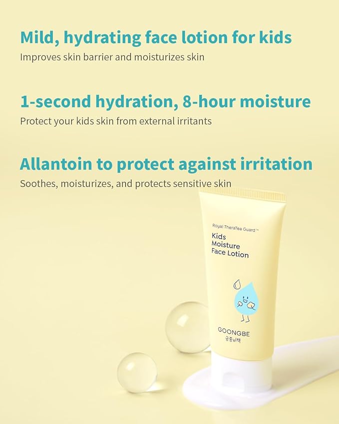 GOONGBE Kids Facial Care Kit - Korean Low pH Bubble Facial Cleanser & Moisture Face Lotion - Face Wash & Moisturizer Set with Cica & Panthenol - Allergen-Free Formula 3.38 fl.oz. & 2.7 oz.