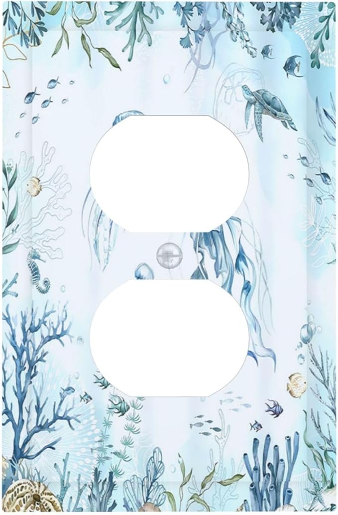 Outlet Covers Jellyfish Teal Blue Ocean Turtle Coastal Beach 1 Gang Duplex Electrical Receptacle Faceplate Light Switch Cover Wall Plate Decorative Switch Plates for Bedroom Bathroom Decor