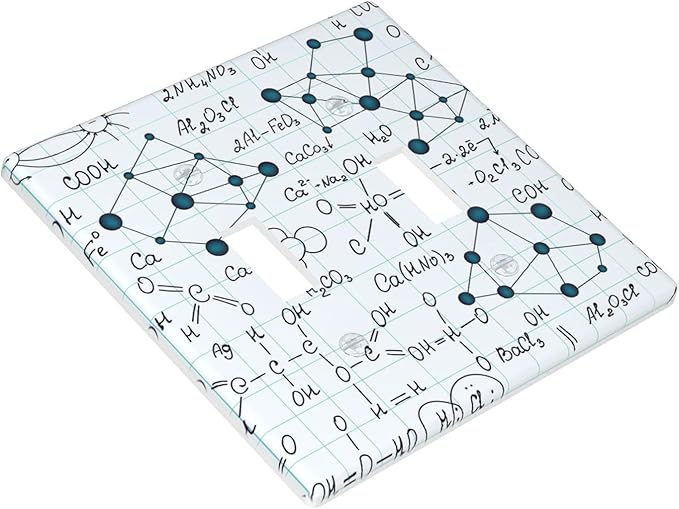 Chemical Formula 2-Gang Double Toggle Switch Plate, Light Blue Science Wall Plate for Office, Classroom, Study Room & Kids Room