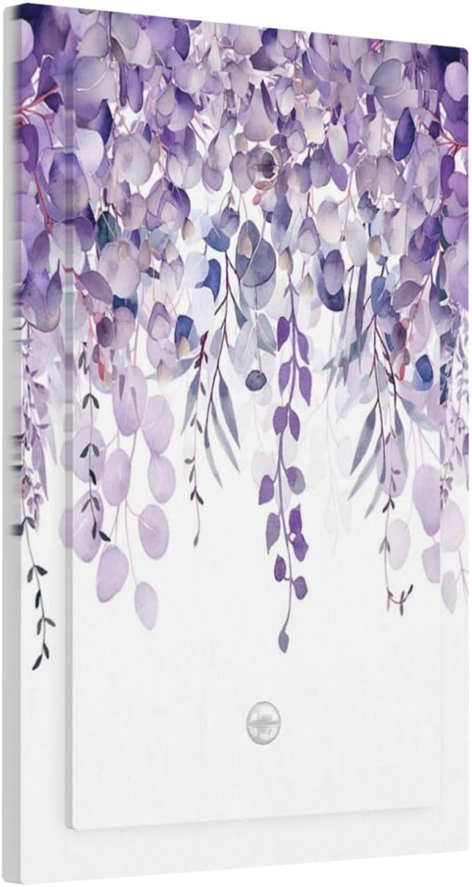 Purple Plants Leaves Eucalyptus Vine Floral Flowers Light Switch Cover Plate 1 Gang No Device Blank Electrical Wall Plates Faceplate Decorative Switch Plate for Bedroom Living Room Decor