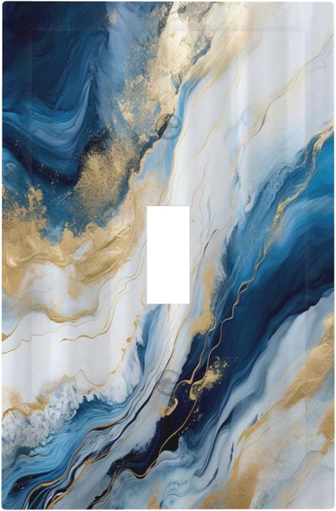 Abstract Blue Granite Luxury Watercolor Marble Texture Print 1 Gang Light Switch Covers Decorative Unique Single Toggle Wall Plate Switchcover Electrical Switchplate for Kitchen Bathroom Decor