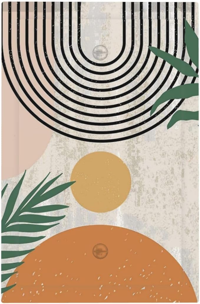 Vintage Orange Modern Abstract Mid Century Geometric Boho Bohemian Sun Aesthetic Art 1-Gang No Device Blank Wallplate Jumbo Size Unused Outlet and Light Switch Cover Decorative Plug Face Plate Cover