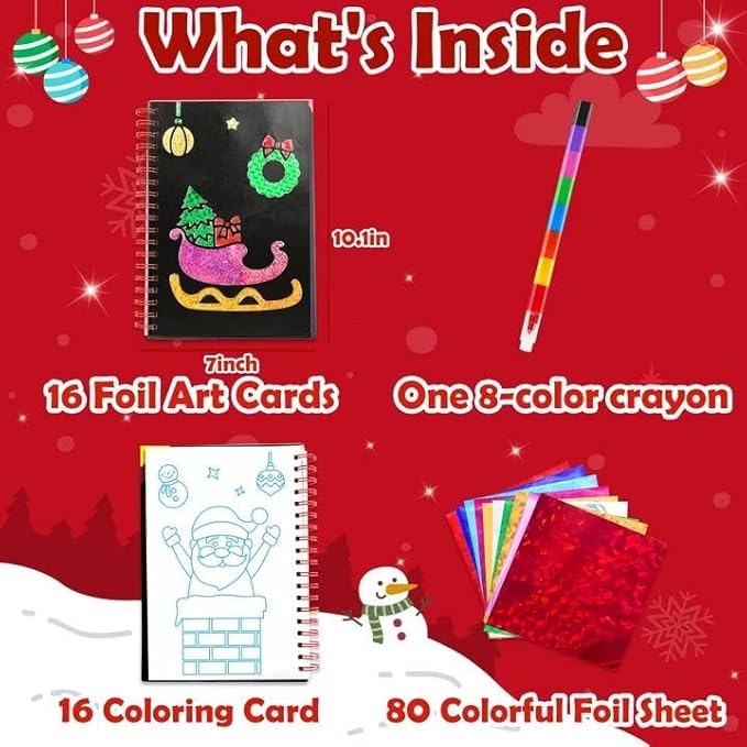 FUNNYB&G Foil Art Crafts for Kids Ages 4-8: Mother's Day 2026, Birthday Gift for Kids, Art and Crafts Supplies, Party Favors, Creative Toys for Kids 4 5 6 7 8 9 Years Old(Christmas)