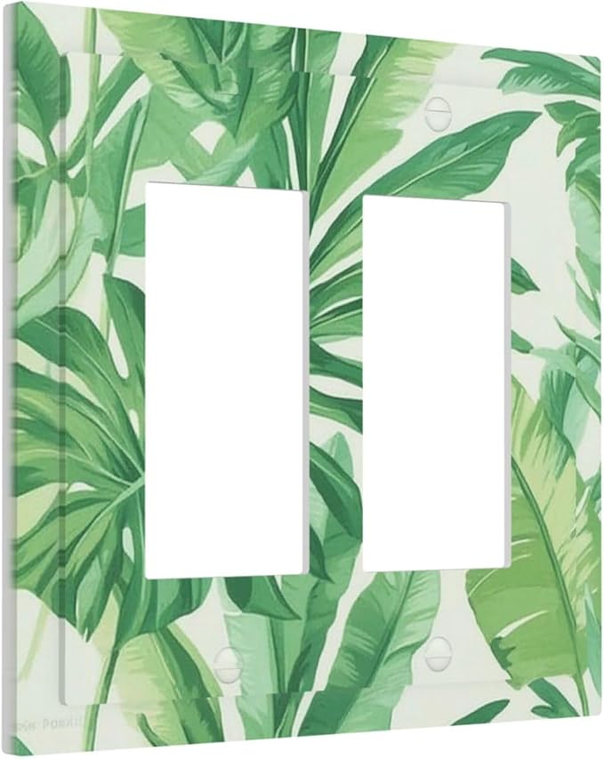 Decorative Outlet Covers Tropical Palm Tree Leaf Green Plant 2 Gang Double Gfci Rocker Electrical Wall Panels Light Switch Cover Plate For Bed Room Living Room Decor
