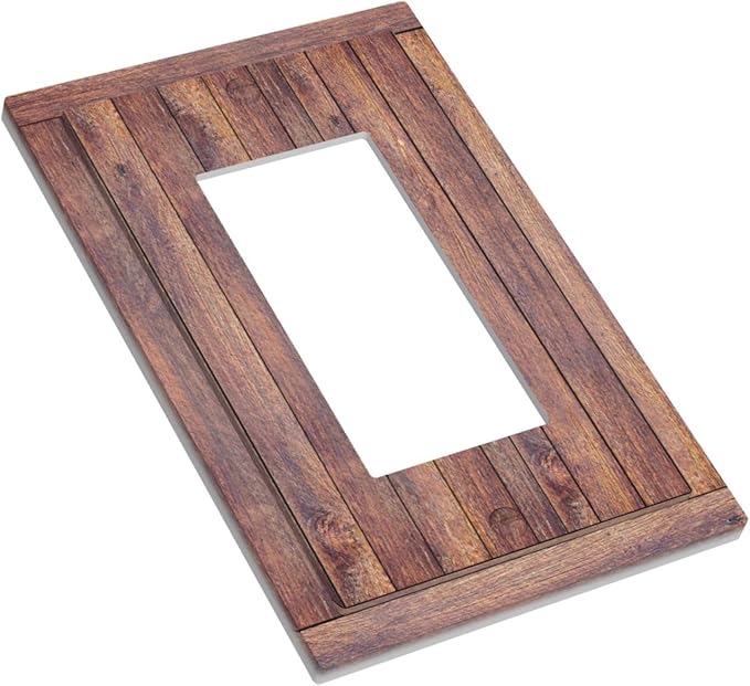 Decorative Light Switch Cover Plate with Wood Texture Rustic Vertical Planks Brown Design 1 Gang Rocker Outlet Covers Single Decora Gfci Device Wall Plate Vintage Aesthetic Kitchen/Bedroom