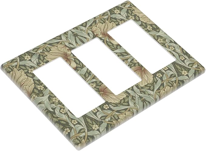 William Morris Pimpernel Flowers 3 Gang Rocker Outlet Covers Triple Rocker Light Switch Cover Vintage Floral Green Botanical Wall Plate Decorative for Country Bedroom Kitchen Living Room Décor