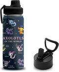 Axolotl Gifts for Girls Boys, 18 oz Stainless Steel Water Bottle with 2 Lids, Insulated Water Bottle with Straw, Axolotl Cup for Travel Sports Outdoor, Birthday Christmas Gifts (1pcs)