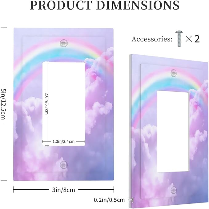 Outlet Covers Rainbow Sky with Clouds 1 Gang Duplex Light Switch Cover Plate Decorative Wall Plates Electrical Switchplate Receptacle for Bathroom Home Decor（2 Pack）