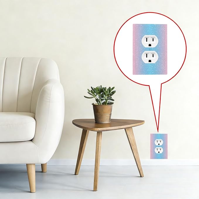 Pastel Galaxy Duplex Wall Plate - 1-Gang Standard US Size Pink & Blue Sparkle Outlet Covers, Dreamy Pastel Stars for Girls Room Decor