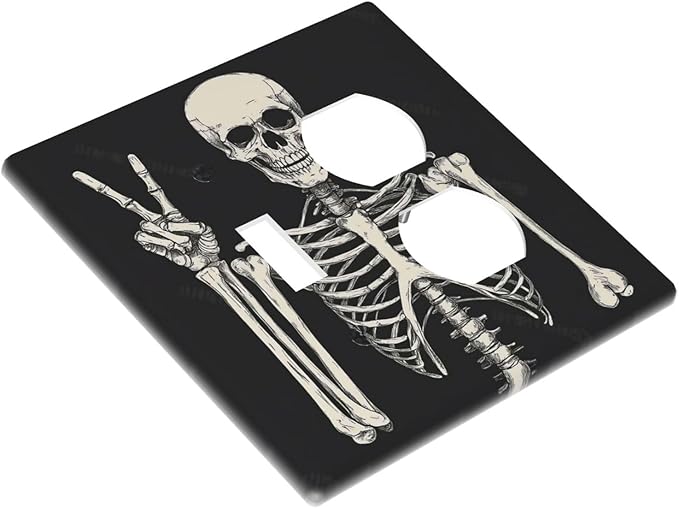 Wallplates Skeleton Skull Boho Hippie Dark Background 1 Toggle 1 Duplex Switch Plate Electrical Gfci Faceplate Decorative Light Switch Covers For Cabin Office Decor