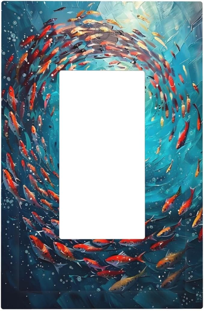 Ocean Fish School Of Fish Vortex Deep Sea Decorative Outlet Covers 1 Gang Single Rocker Light Switch Cover Plate Wall Plates GFCI Faceplate for Kids Room Bedroom Decor