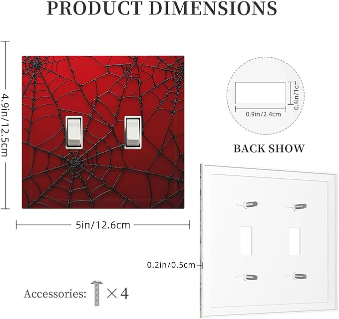 Red Spider Web 2-Gang Double Toggle Light Switch Plate, Hero Theme Cartoon Wall Plate for Boys Bedroom, Playroom, Game Room & Man Cave