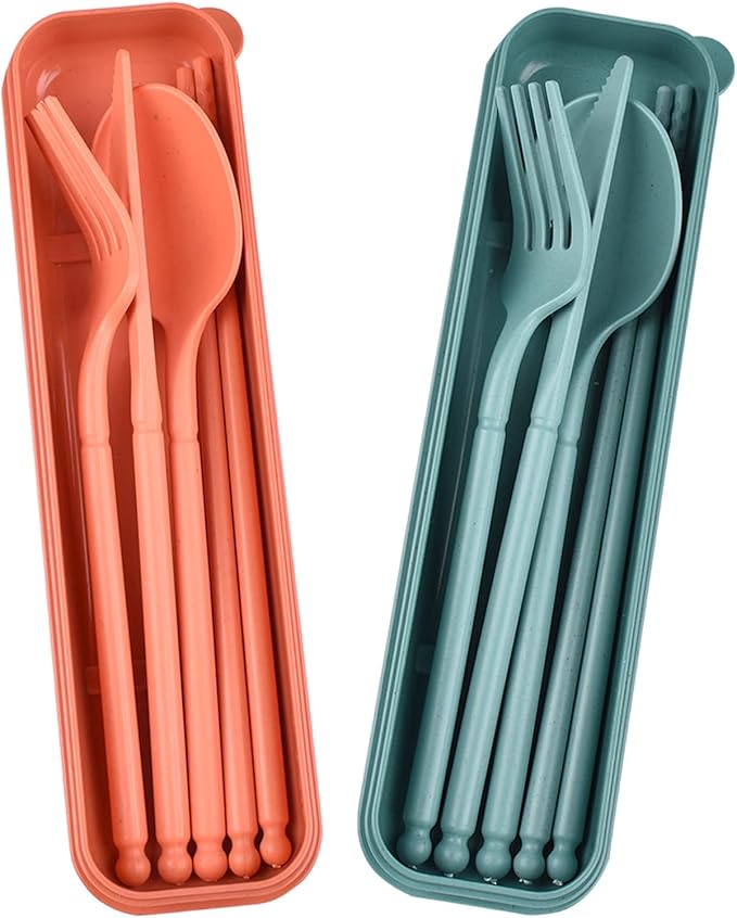 Travel Utensils with Case, Camping Rrusable Utensils Set with Case, Plastic Cutlery Set Forks Spoon Tableware, Portable Cutlery for Travel Picnic or Daily Use