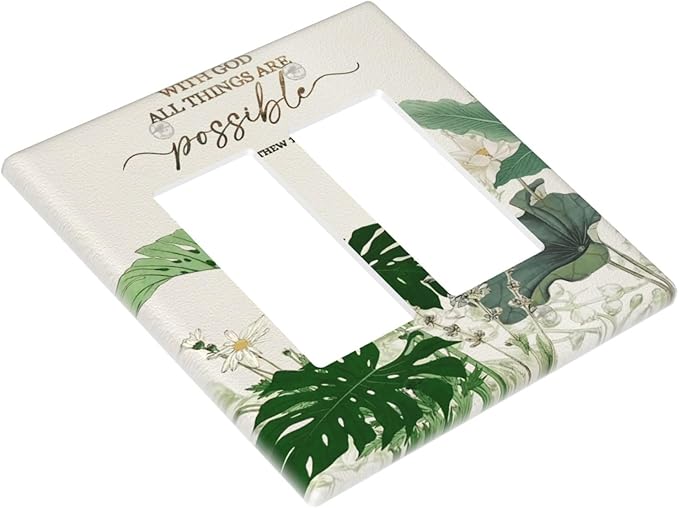 Decorative Outlet Covers Boho Green Monstera Leaf Inspirational Quotes 2 Gang Light Switch Cover Plate Double Rocker Wall Plates for Electrical Switch Plate Covers for Bedroom Decor
