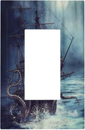 Octopus Ocean Kraken Nautical Pirate Ship 1 Gang Rocker Light Switch Covers Decorative Unique Single Decora Outlet Wall Plate Faceplate Switchplate GFCI for Kitchen Bedroom Bathroom Decor