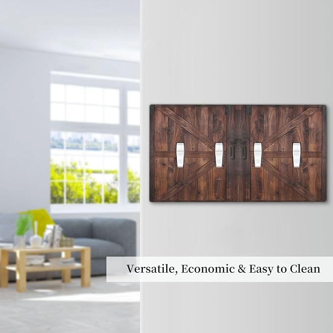 Rustic Barn Doors Vintage Brown Wood Plank Print Light Switch Covers Quad Toggle Electrical Faceplate 4 Gang Wall Plate Decorative Switch Plates Cover for Farmhouse Home Decor