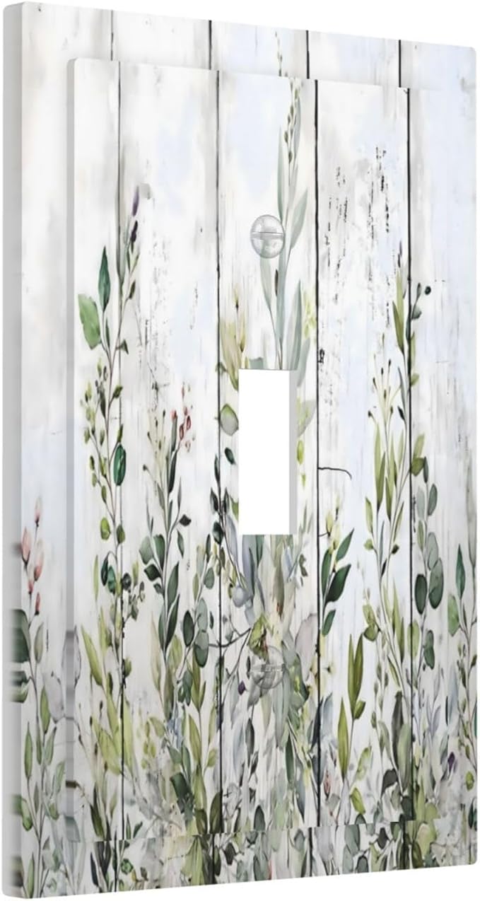 Sage Green Eucalyptus Rustic Country Botanical Leaf Flower Decorative Light Switch Cover 1 Gang Single Toggle Device Electrical Faceplate Switchplates Decorator Outlet Wall Plate for Farmhouse Bedroom