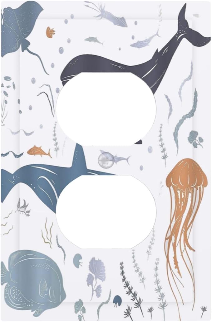 Kids Sea Animal Decorative 1 Gang Single Duplex Light Switch Plate Outlet Cover Decorative Wall Plate Switchplate Electrical Faceplate for Nursery Kidsroom Bedroom Decor