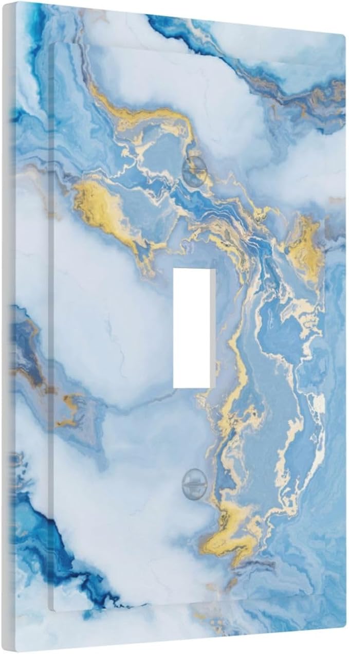 Beautiful Marble Texture Blue Gold Fluid Abstract Print Decorative Light Switch Cover 1 Gang Single Toggle Device Electrical Faceplate Switchplates Decorator Outlet Wall Plate for Bedroom Bathroom