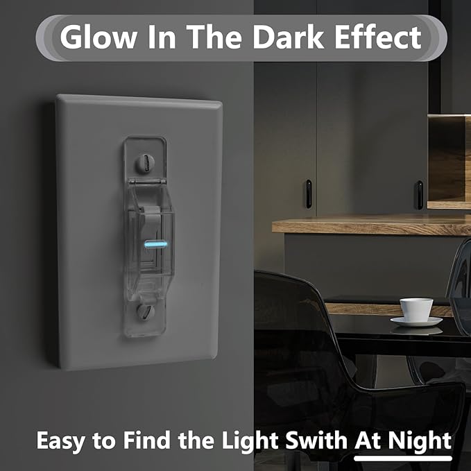 2 Pack Light Switch Cover Guard,Wall Light Switch Lock With Glow In The Dark Effect, Child Proof Wall Switch Cover Keeps Lights or Switches from Being Accidentally Turned ON or OFF （Clear)