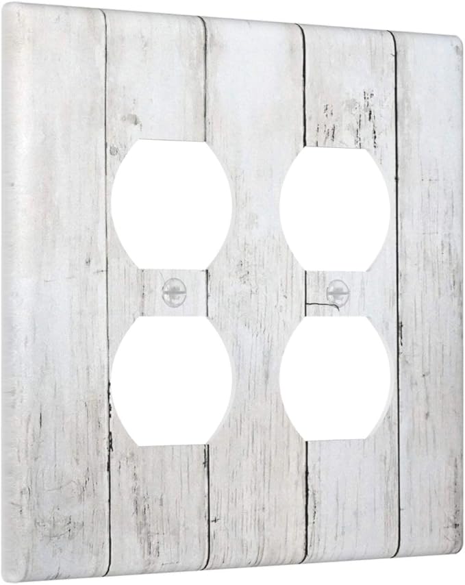 Modern Rustic Wood White Oak Print Outlet Covers 2 Gang Double Duplex Decorative Light Switch Covers Electrical Wallplates Socket Faceplate for Farmhouse Home Decor