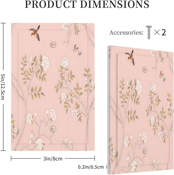 Pink Background Flowers Bird Butterflies Floral Light Switch Cover Plate 1 Gang No Device Blank Electrical Wall Plates Faceplate Decorative Switch Plate Covers for Bedroom Living Room Decor