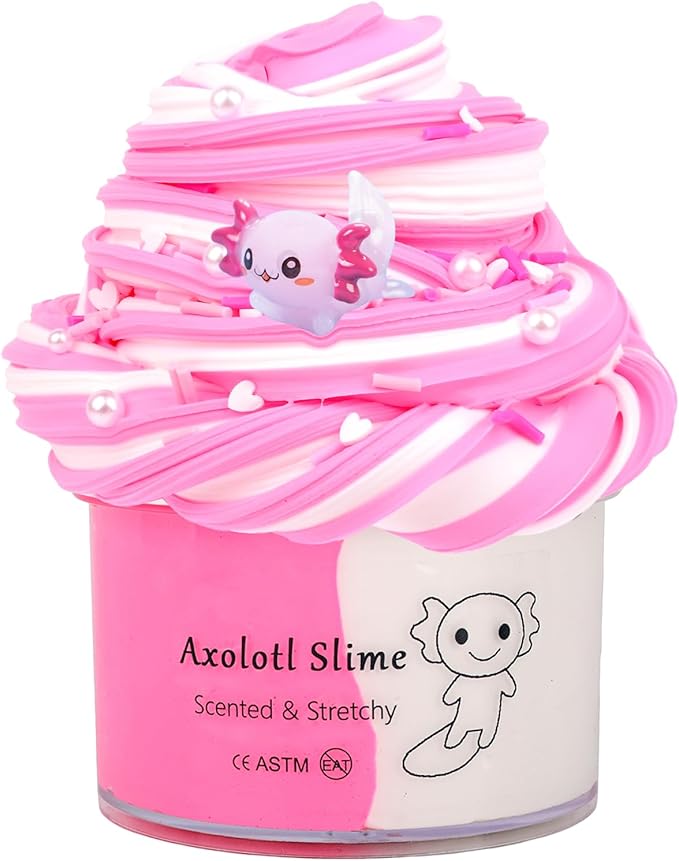 Axolotl Butter Slime,Non Sticky,Super Soft Stress Relief,Scented and Stretchy Toy,Birthday Gifts for Kids 4-12,DIY Slime Party Favor,Dual Colored Pink Slime,Christmas Stocking Fillers (7oz 200ML)