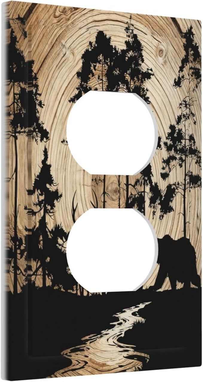Rustic Forest Antler Black Bear Deer Silhouettes Outlet Covers 1 Gang Duplex Light Switch Cover Decorative Switch Plates Electrical Receptacle Faceplate Wall Plate for Farmhouse Home Decor