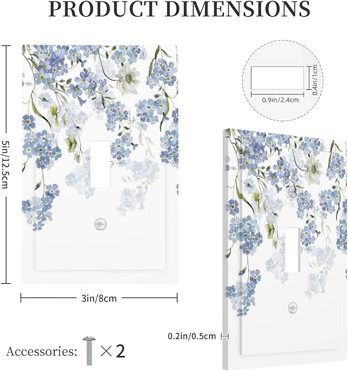 Hydrangea Blue Flowers Watercolor Floral Decorative Light Switch Cover 1 Gang Single Toggle Device Electrical Faceplate Switchplates Decorator Outlet Wall Plate for Bed Room Living Room Decor