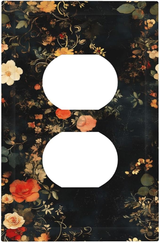 Vintage Orange Pink Black Roses Floral Flower Outlet Covers 1 Gang Duplex Light Switch Cover Decorative Switch Plates Electrical Receptacle Faceplate Wall Plate for Farmhouse Bedroom Decor