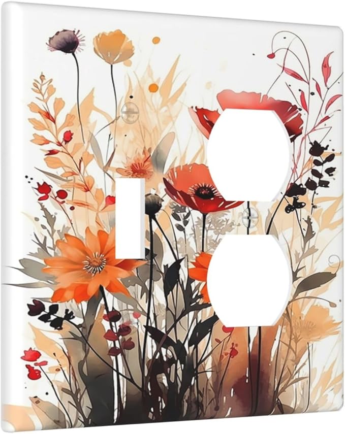 Wallplates Country Watercolor Flowers Art Wildflower 1 Toggle 1 Duplex Switch Plate Electrical GFCI Faceplate Decorative Light Switch Covers for Bedroom Cabin Decor