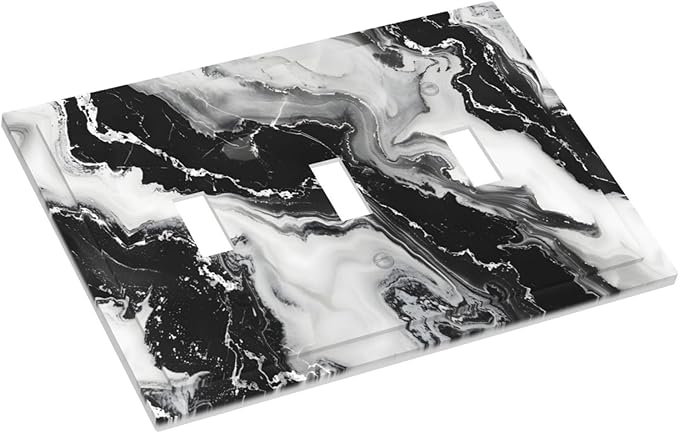 Ink Painting Marble Black White Abstract Luxurious Print Decorative Switch Plates 3 Gang Wall Plate Triple Toggle Light Switch Cover Faceplate Electrical Wall Panels for Kitchen Office Decor